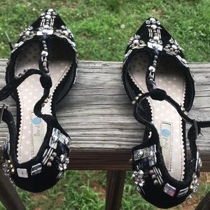 Black velvet stone flats